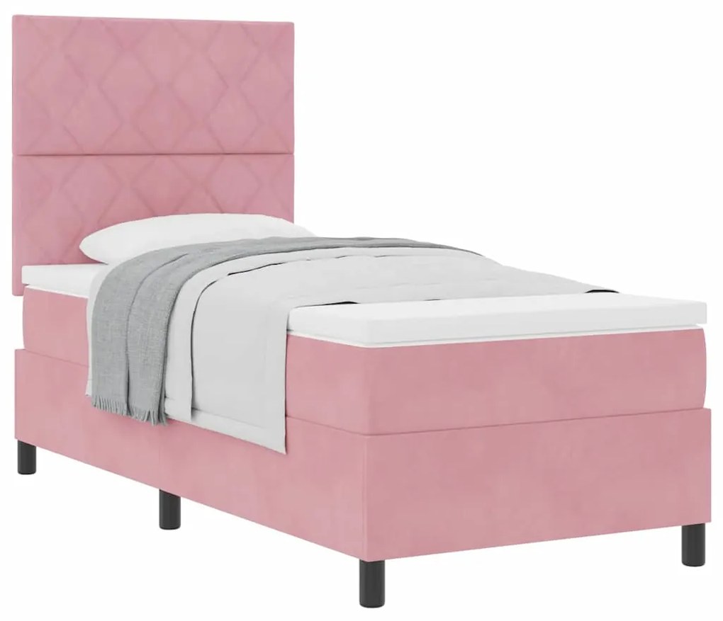 Cama Box com Colchão vidaXL Rosa Individual Veludo