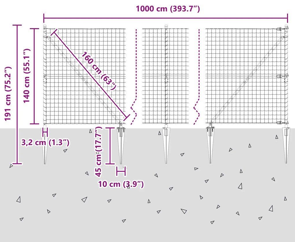 Cerca Euro com 7 Postes de Espeto 1.4x10 m de Aço Galvanizado Verde