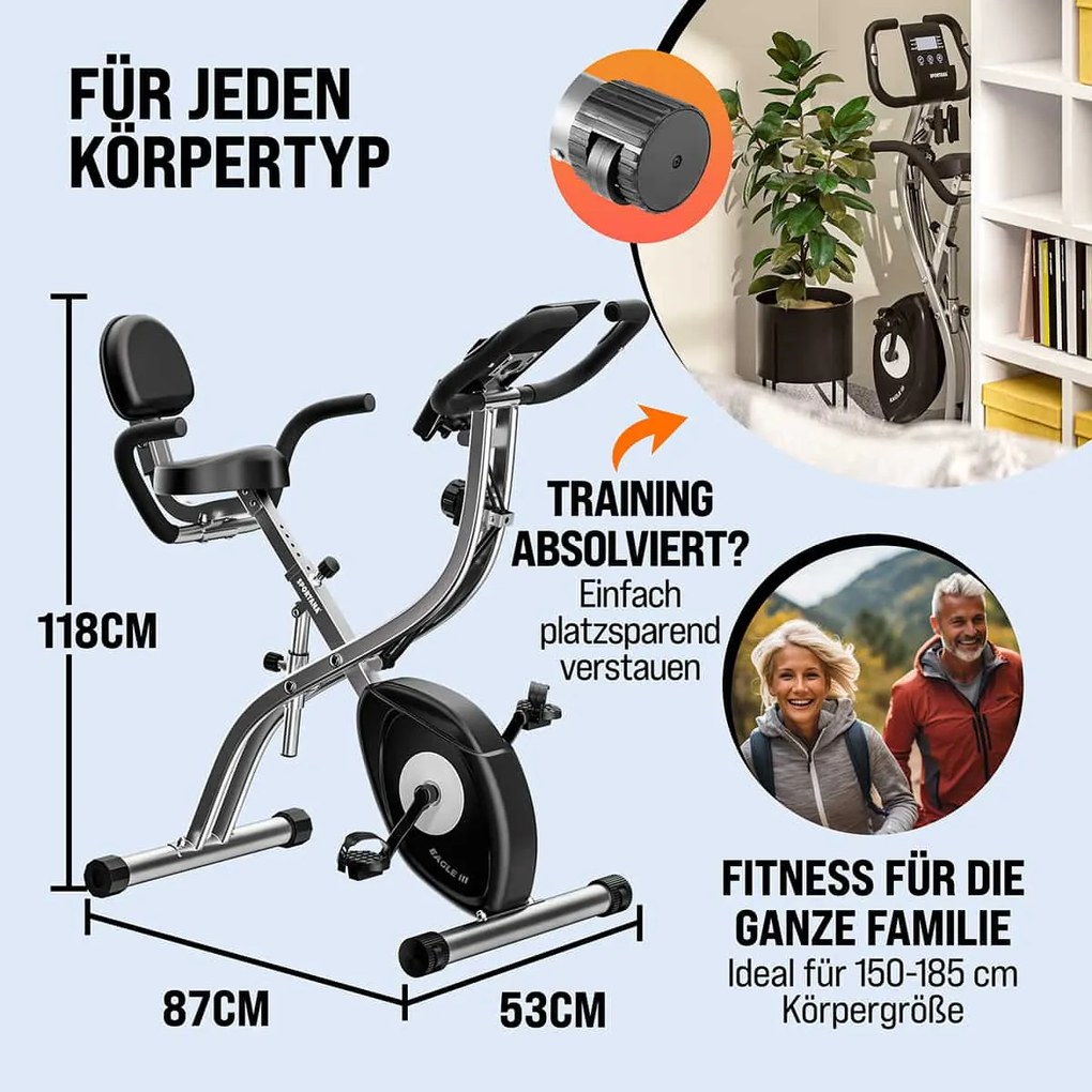 Bicicleta estática Eagle 3 dobrável com sensores de pulsação Antracite / Preto