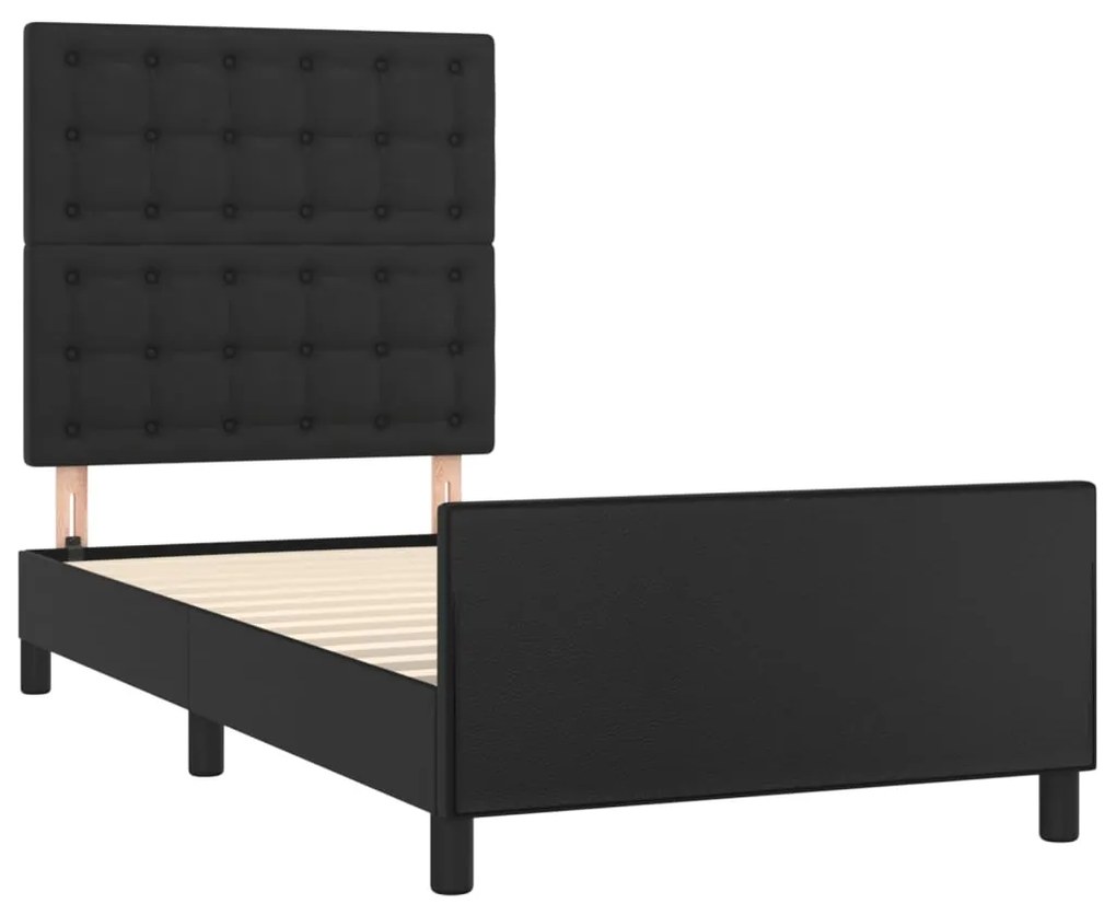 Estrutura de cama c/ cabeceira 90x190 cm couro artificial preto