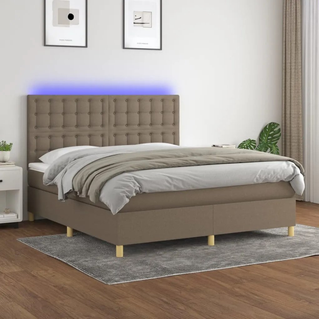 Cama box spring colchão/LED 160x200 cm tecido cinza-acastanhado