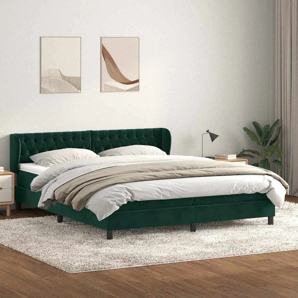 vidaXL Cama com molas colchões 200x210 cm veludo verde-escuro