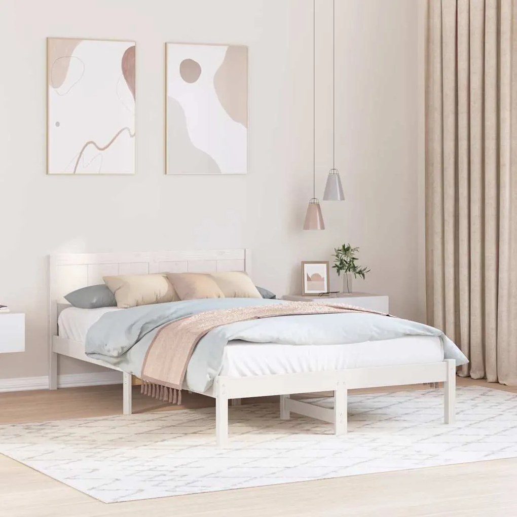 vidaXL Estrutura de Cama Branca de Madeira de Pinho Branca