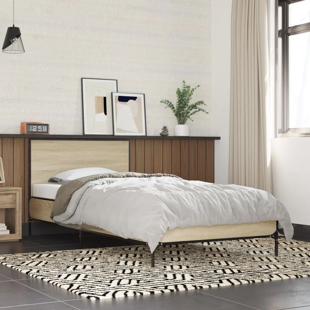 vidaXL Estrutura de cama derivados de madeira e metal carvalho sonoma