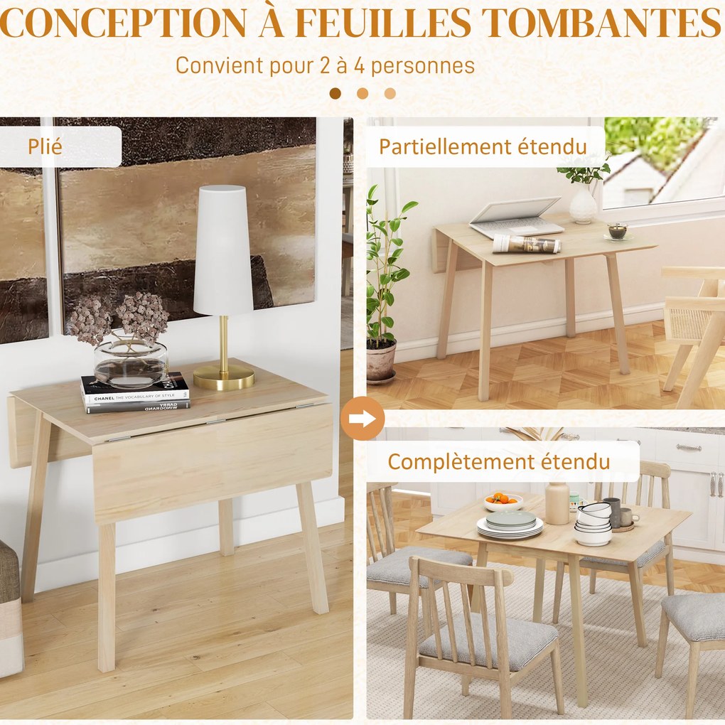 Mesa de cozinha dobrável (CADEIRAS NÃO INCLUIDAS), mesa de jantar dobrável com tampo rebatível em madeira para 2 a 4 pessoas, madeira natural