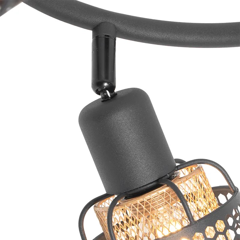 Candeeiro de teto design preto com dourado 3 luzes redondo - Noud Design