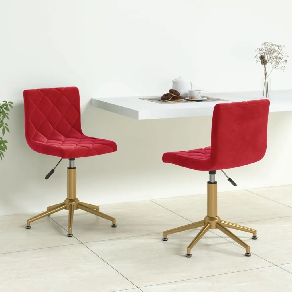 vidaXL Cadeiras de jantar giratórias 2 pcs veludo vermelho tinto