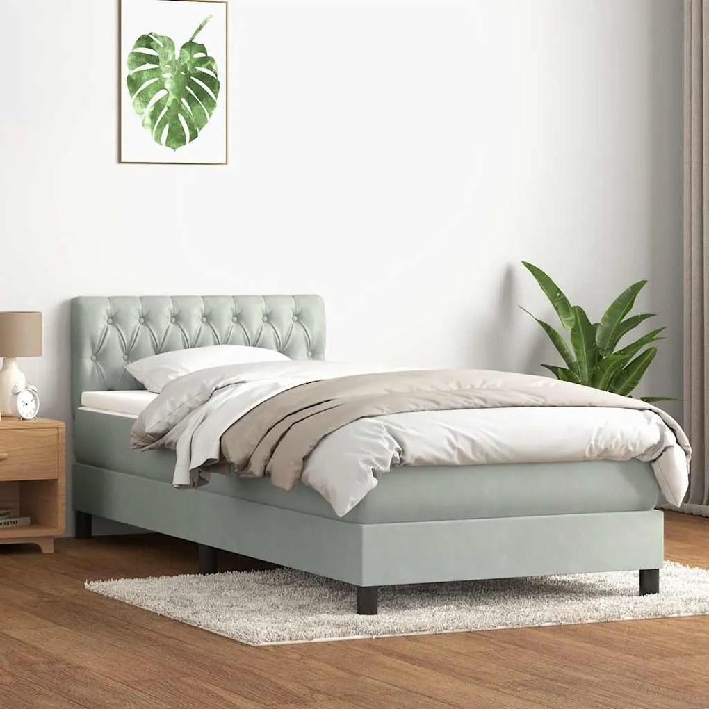 vidaXL Cama com molas/colchão 100x220 cm veludo cinza-claro