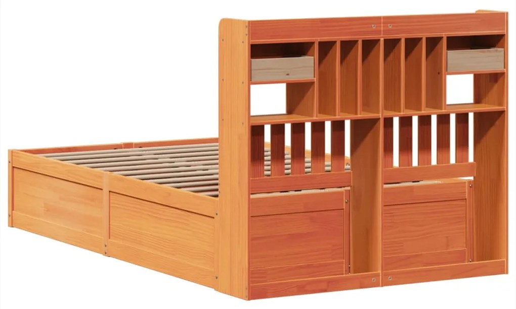 Cama sem colchão 135x190 cm madeira pinho maciça castanho-mel