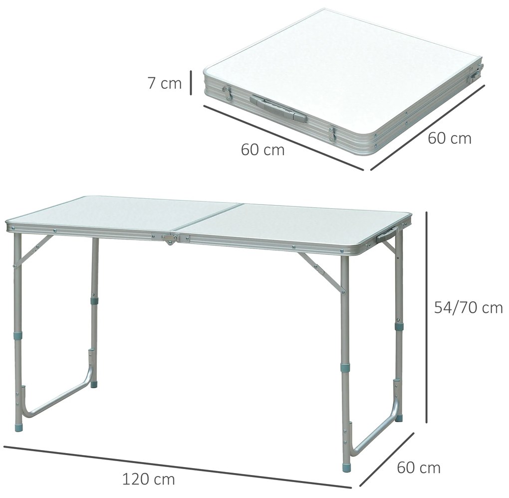 Mesa de Campismo Dobrável Convertível em Mala com Altura Ajustável para Piquenique 120x60-54-70cm Prata