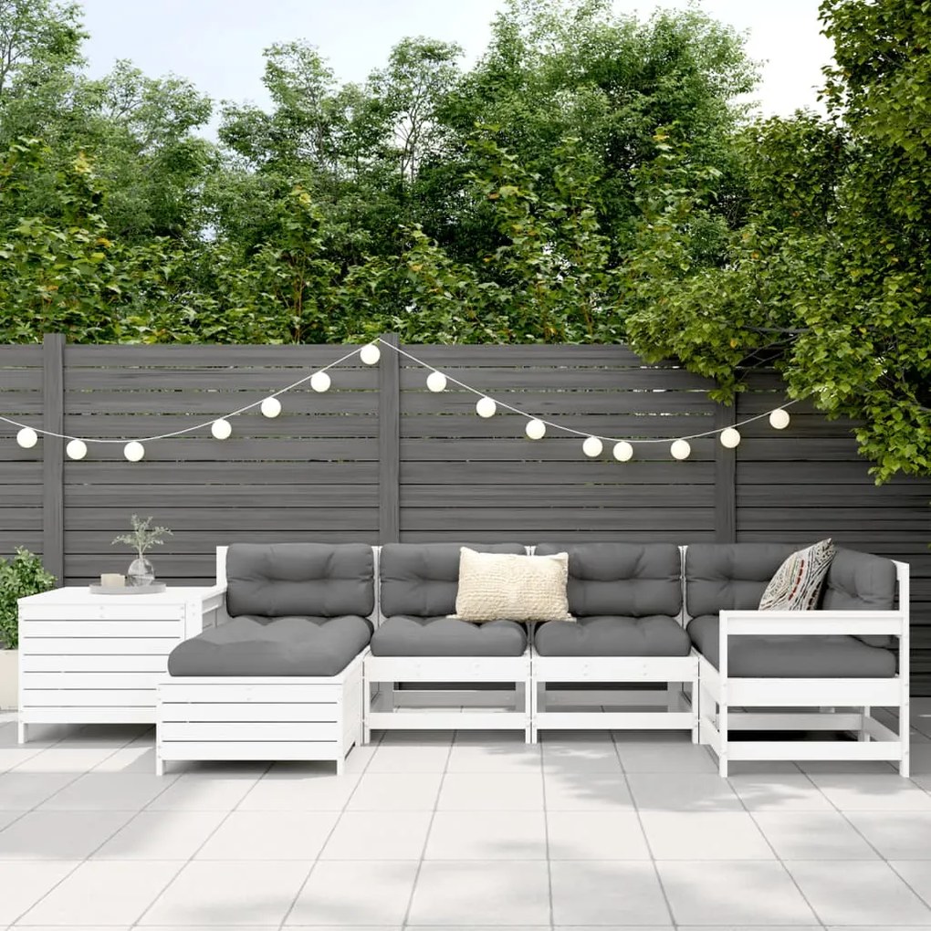 7 pcs conjunto de sofás para jardim pinho maciço branco
