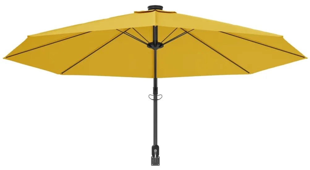 Guarda-sol de parede com luzes LED 290 cm amarelo