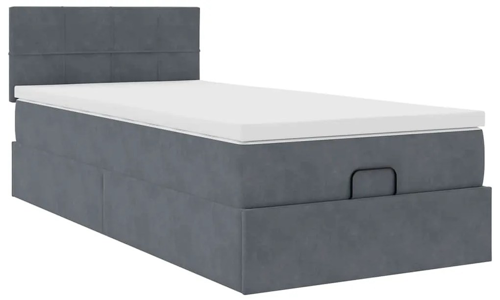 Estrutura de cama otomana com colchão cinza escuro veludo