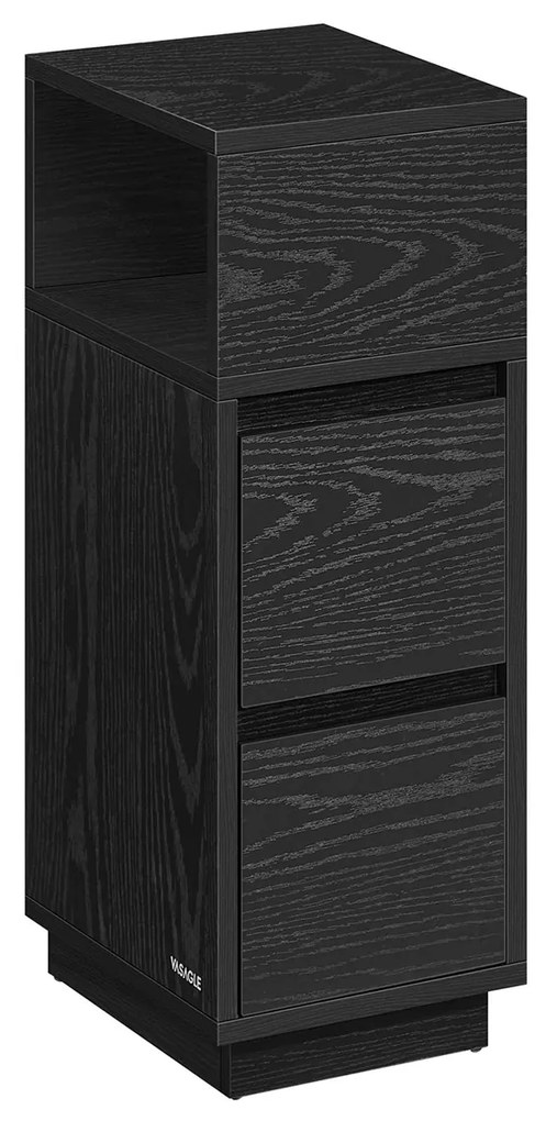 Mesa de cabeçeira estreita com 2 gavetas 30 x 25 x 65 cm preta