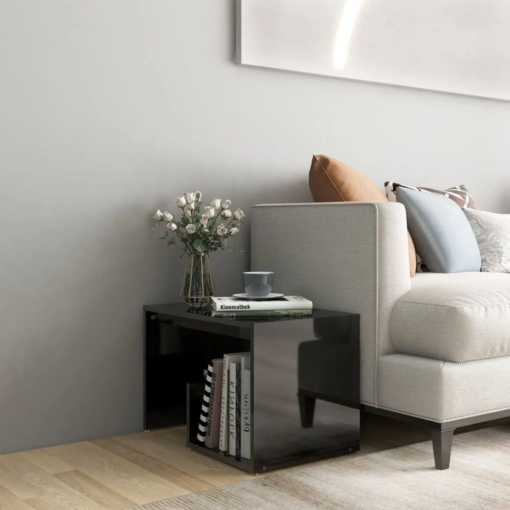 vidaXL Mesa de apoio 59x36x38 cm contraplacado preto brilhante