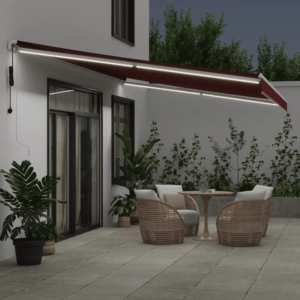 Toldo retrátil automático com luz LED 600x350 cm bordô