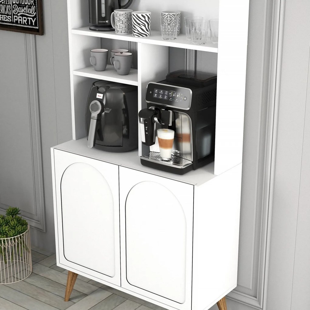 Armário de Cozinha/Sala "Caffè" - Branco e Nogueira - 81.3x201x35cm -