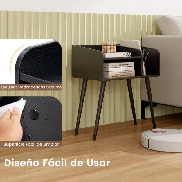 Conjunto de 2 mesas de cabeceira, Mesa de apoio modernas de meados do século de 2 níveis 50 x 32 x 58 cm Preto