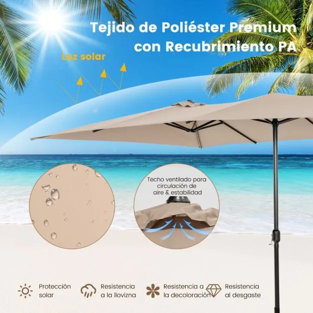 Guarda-sol Duplo 4,26 x 2,6 m com Pega Topo Ventilado Grande 10 hastes para Piscina Terraço Jardim Café