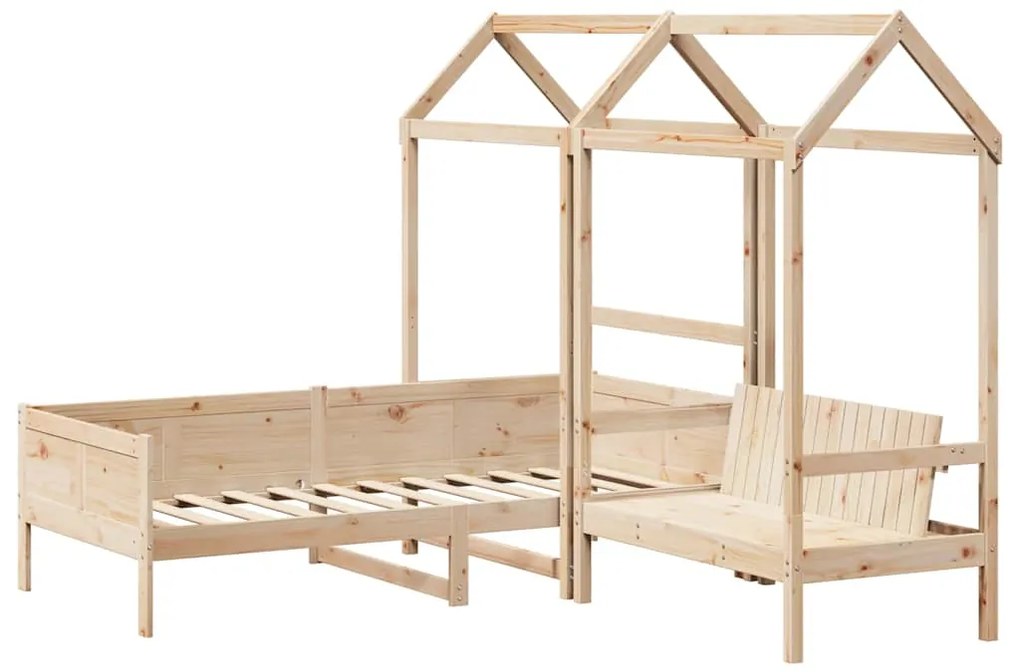 Conj. de sofá-cama e banco com telhado 80x200 cm pinho maciço