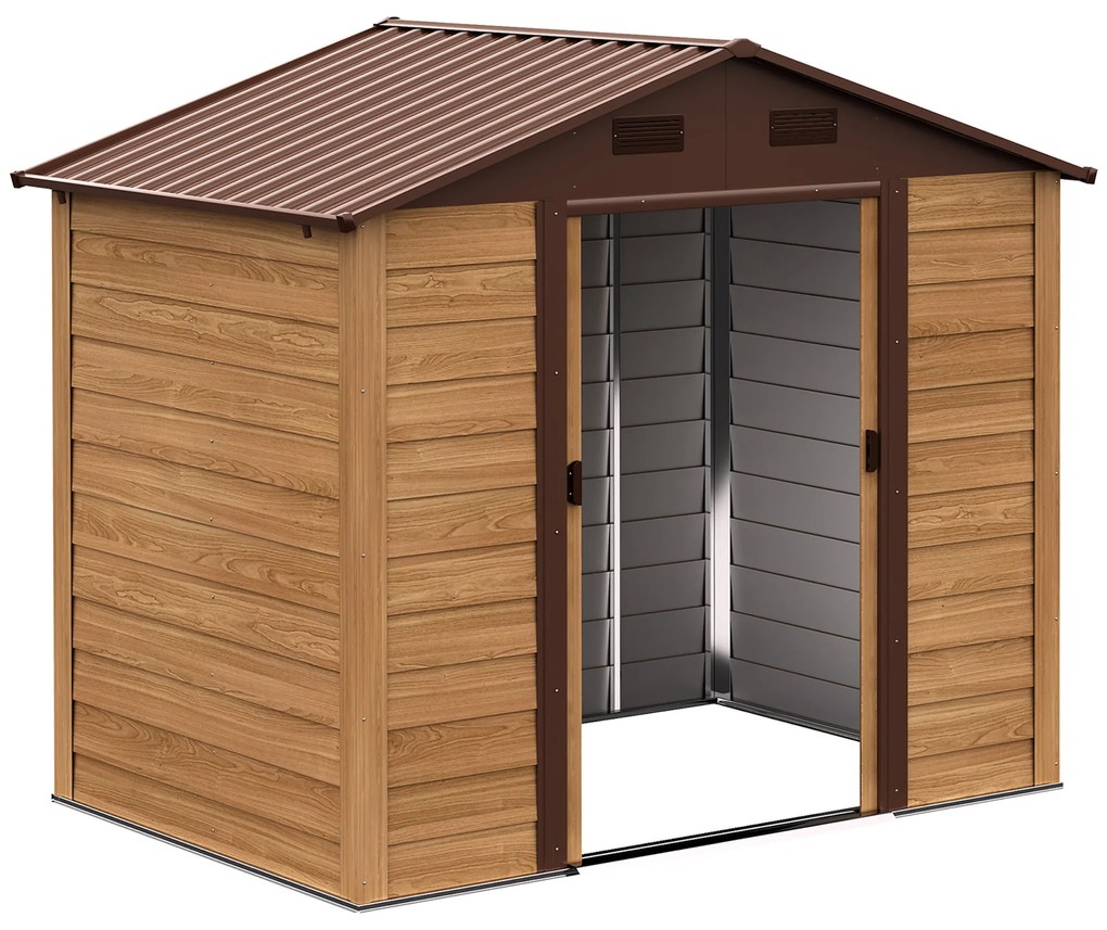 Abrigo de Jardim 3m² 152x235,7x208,7 cm com 2 Portas de Correr e 4 Janelas de Ventilação Madeira e Castanho