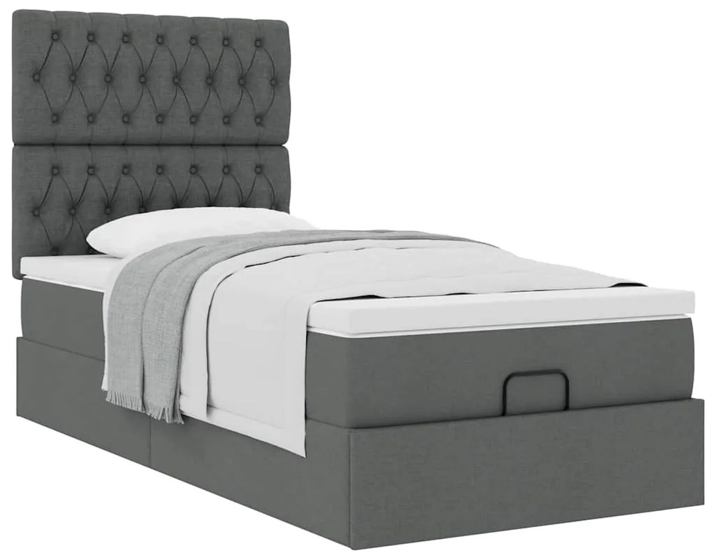 Estrutura cama otomana colchão 90x190 cm tecido cinzento escuro