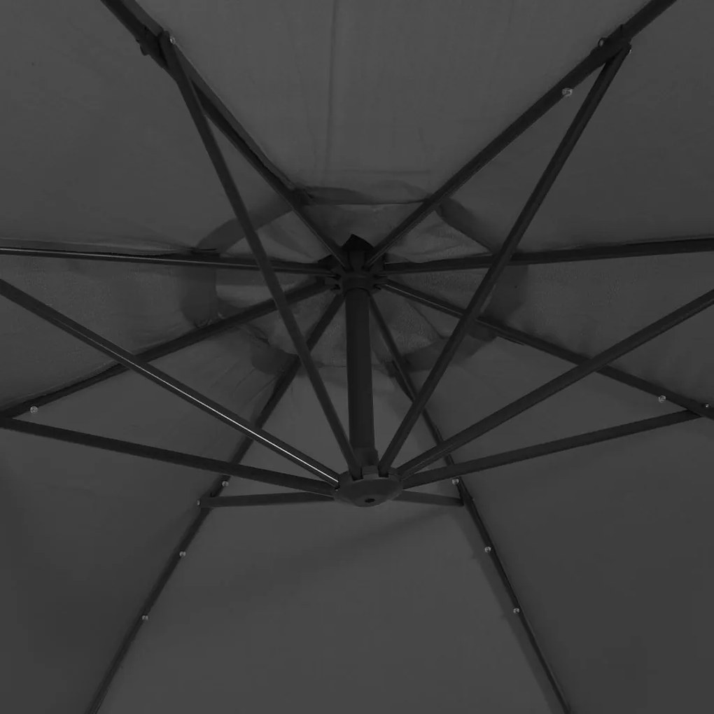 Guarda-sol cantilever c/ luzes LED e poste aço 300 cm antracite