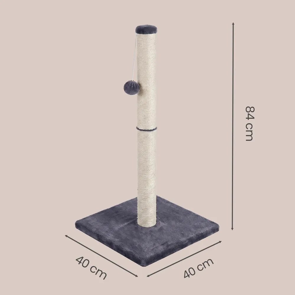 Tronco para arranhar 40 x 40 x 84 cm (C x L x A) em sisal natural resistente com brinquedo, cinzento