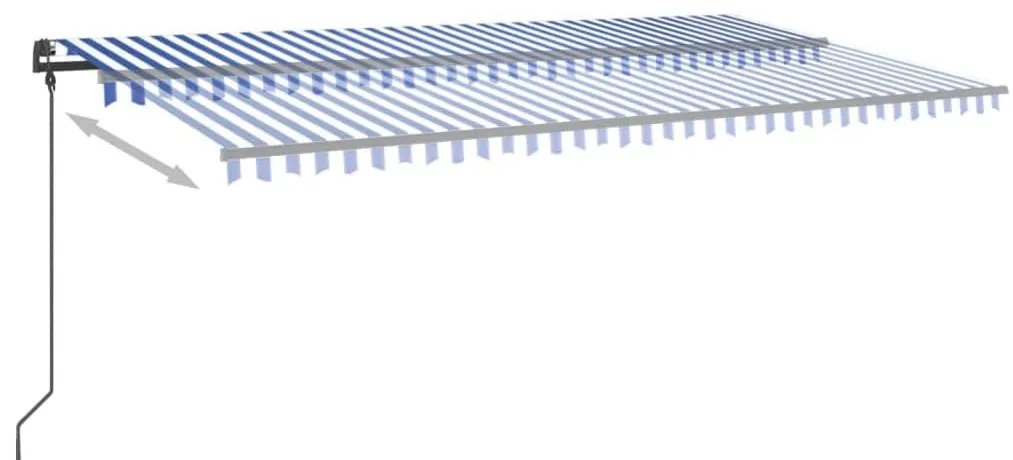 Toldo retrátil automático com postes 6x3,5 m azul e branco