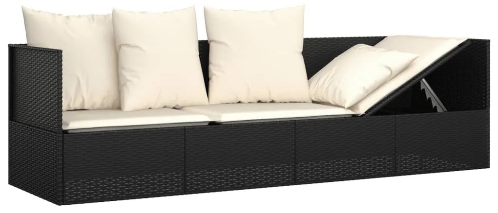 Sofá lounge de exterior com almofadões vime PE preto
