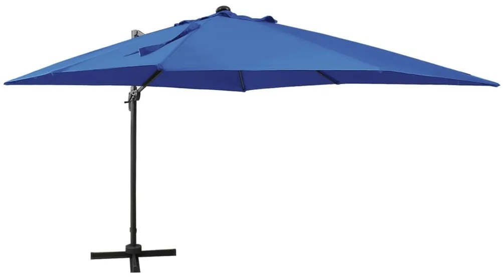 Guarda-sol jardim cantilever poste/luzes LED 300 cm azul-ciano