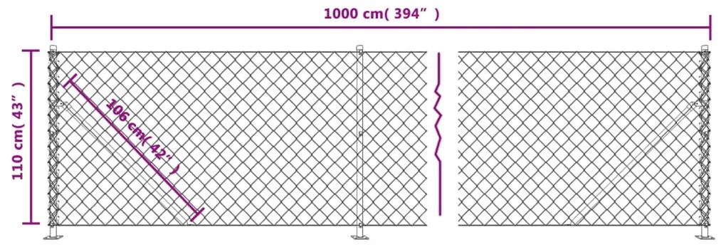 Cerca de arame com flange 1,1x10 m prateado