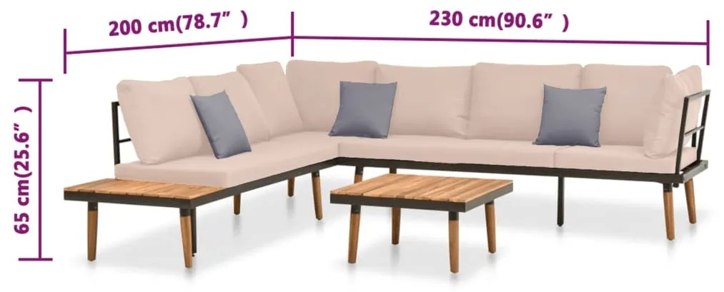 4 pcs conj. lounge jardim c/ almofadões madeira acácia maciça