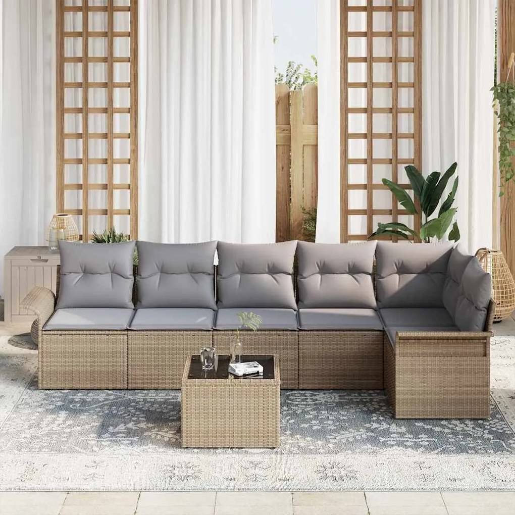 Conjunto de Sofá de Jardim de 7 Peças com Almofadas em Rattan Sintétic