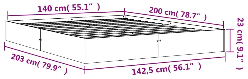 Estrutura de cama 140x200 cm madeira pinho maciça castanho cera