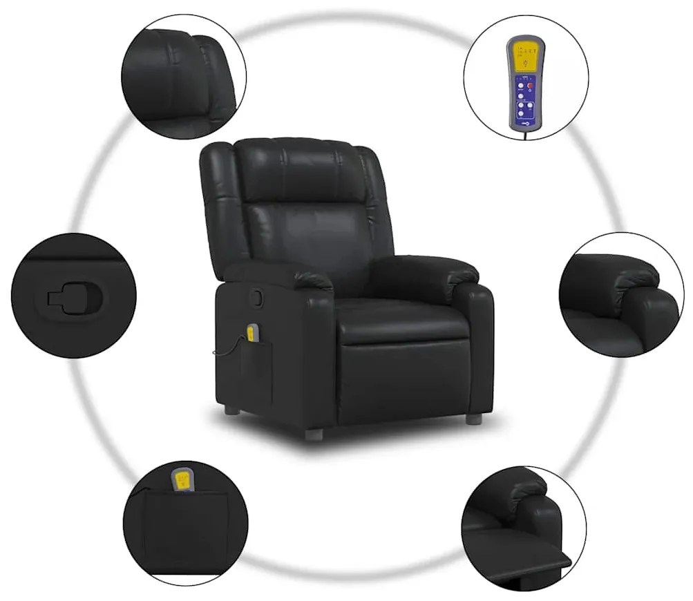 Poltrona de massagens reclinável couro artificial preto