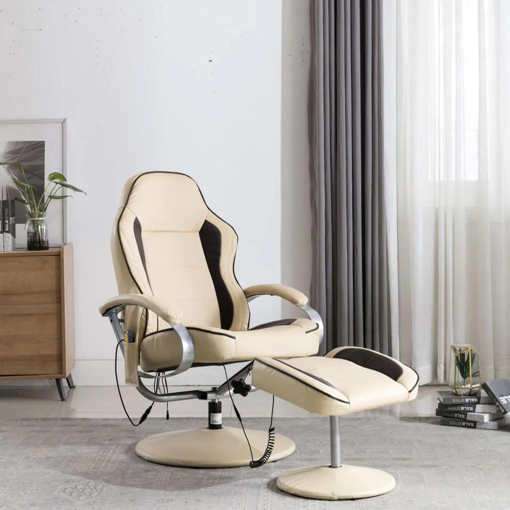248631 vidaXL Cadeira massagens reclinável + apoio pés couro artificial creme