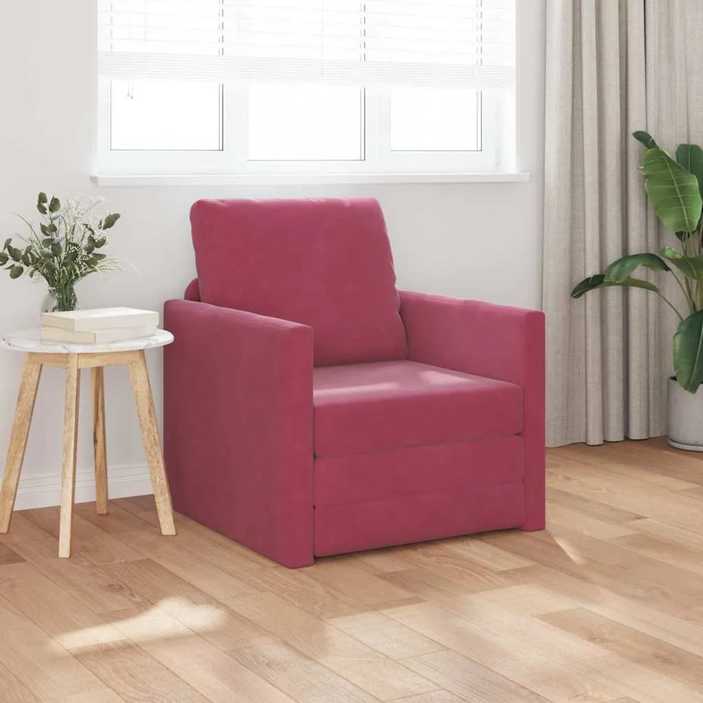 vidaXL Sofá-Cama Vinho Vermelho 74 x 77 x 81 cm Veludo