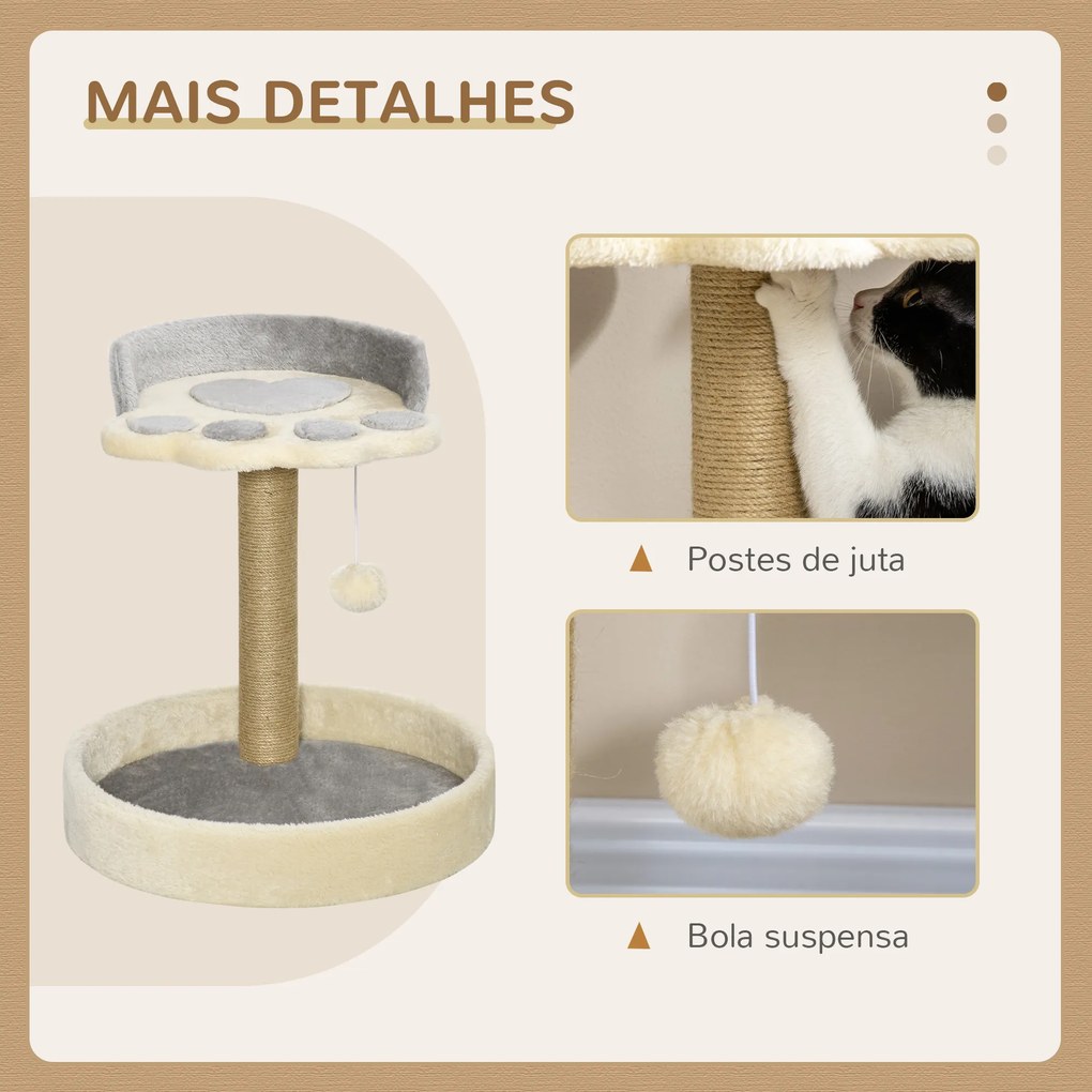 Arranhador para Gato com 2 Camas Poste de Juta Brinquedo Pendurado Ø41x44 cm Cinza Claro