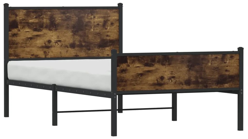 Estrutura de cama sem colchão 100x200 cm metal carvalho fumado