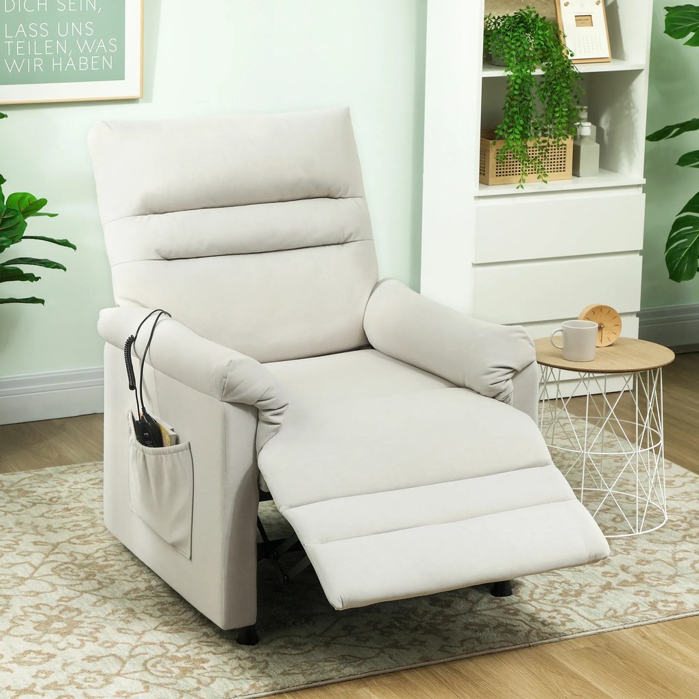 Poltrona relaxante elétrica com massagem e aquecimento, poltrona reclinável, apoio para os pés, motor silencioso, 82 x 99 x 106 cm, creme