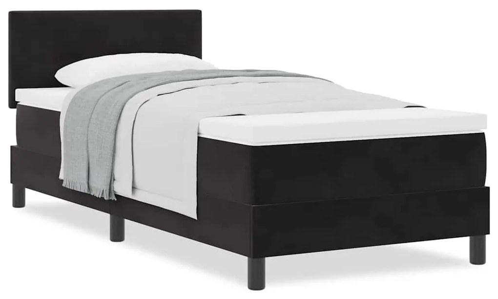 Cama Box Spring vidaXL com Colchão Preto Solteiro Veludo