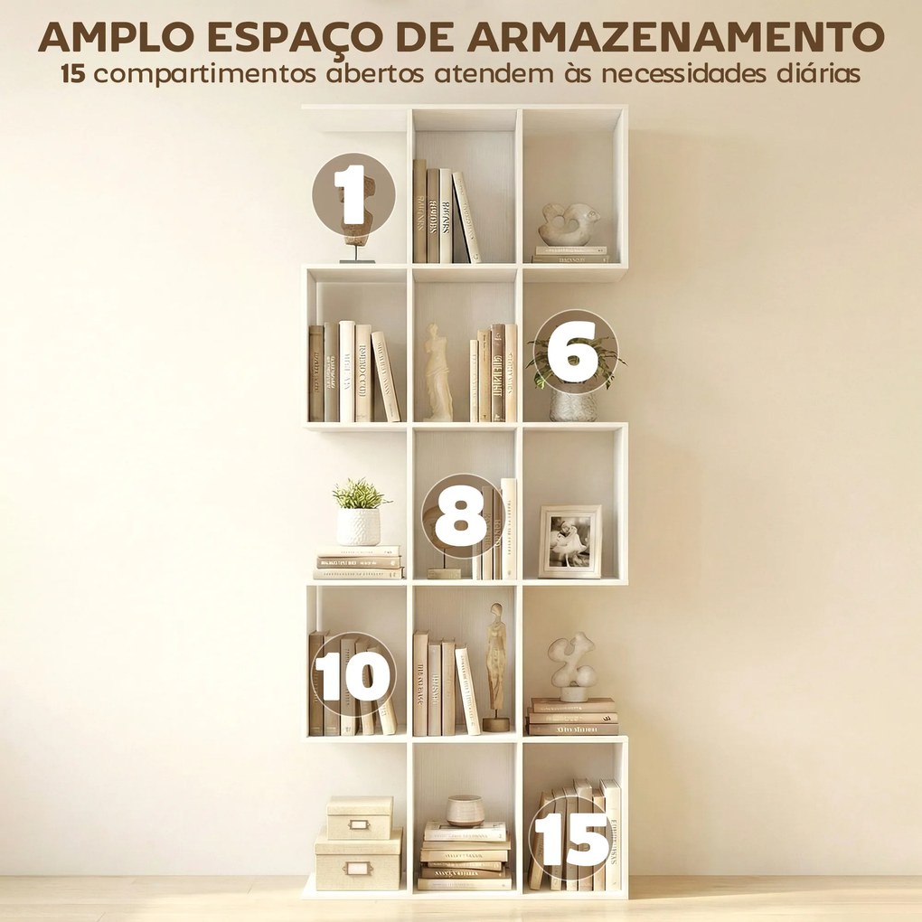 Estante de 5 Níveis Estante de Livros Estreita Estante em Forma de S 80x24x200 cm Branco com Efeito Madeira