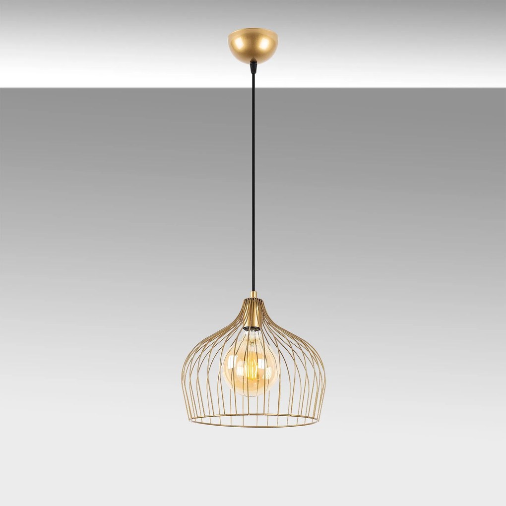 Candeeiro de Teto Bek – Ouro Brilhante – 30 x 30 x 121 cm