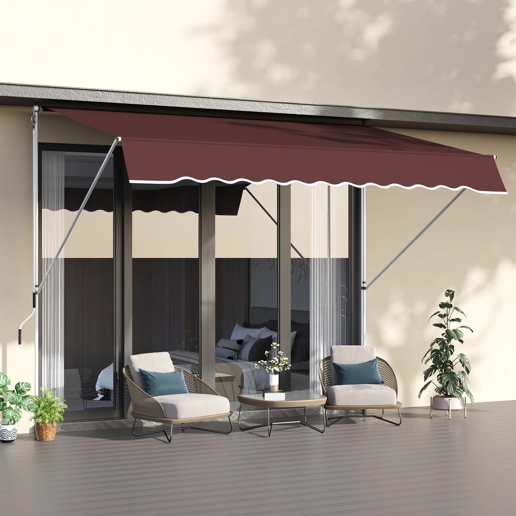 Toldo manual retrátil 3 m x 1,5 m - Inclinação e altura ajustáveis - Metal (alumínio) e poliéster anti-UV, cor bordô