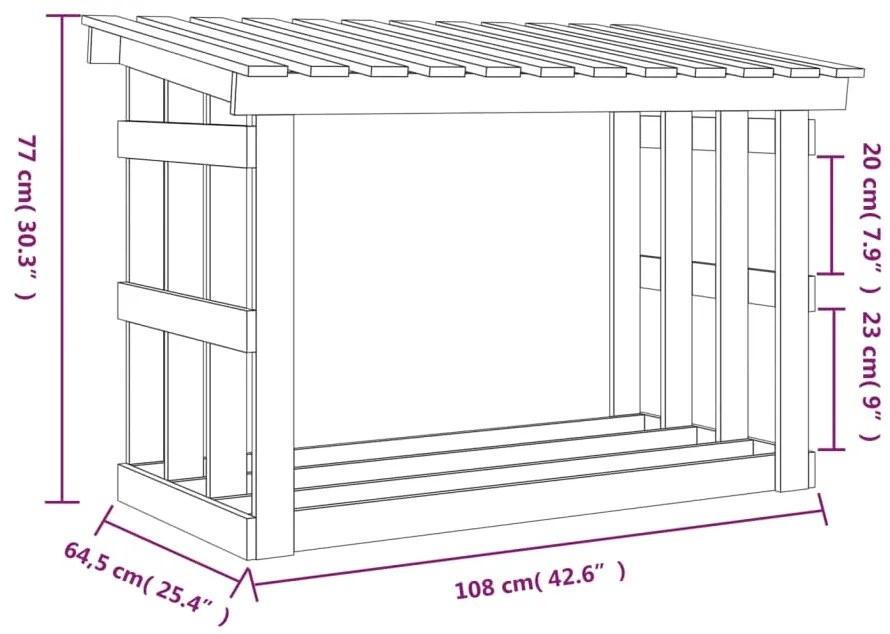 Suporte para lenha 108x64,5x77 cm pinho maciço branco