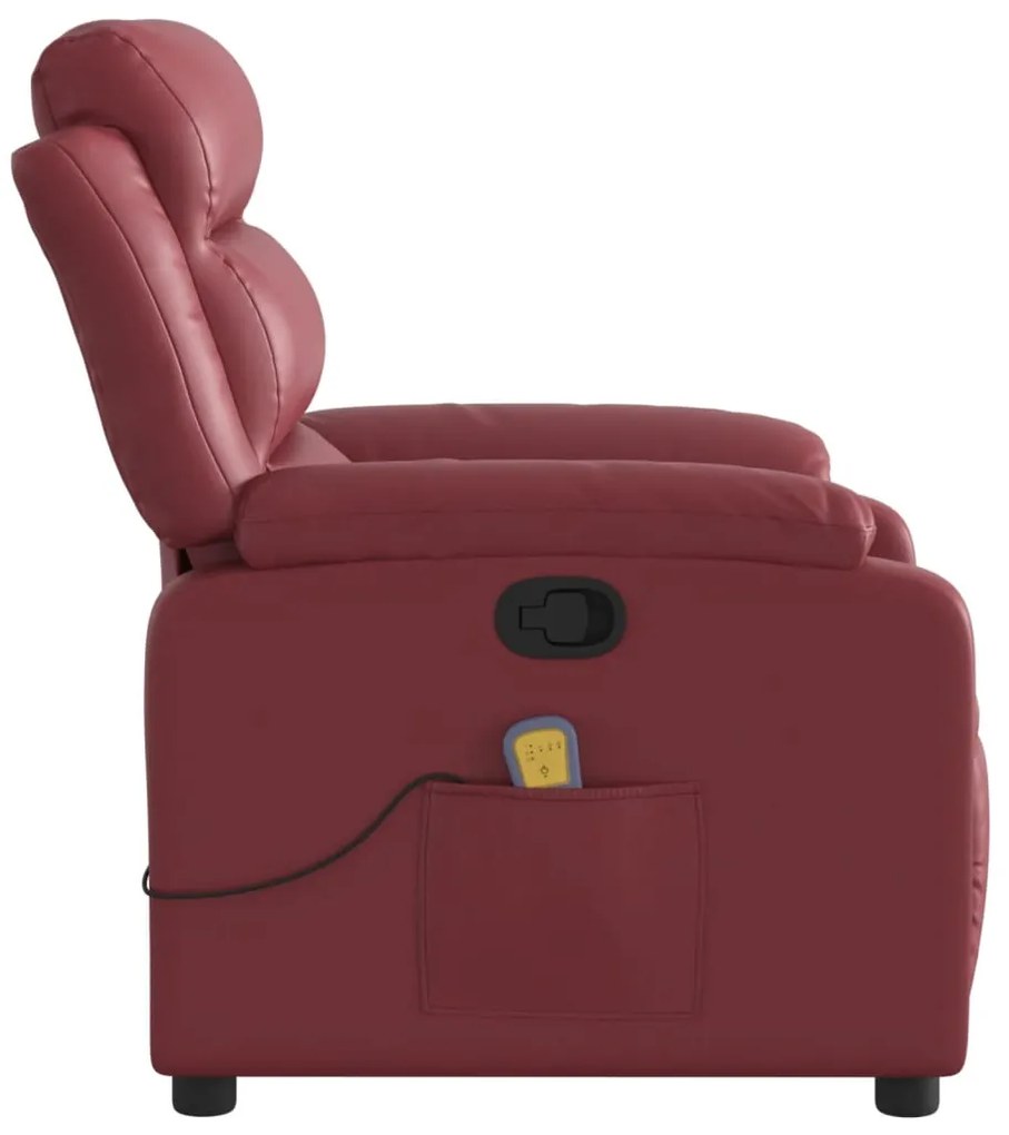 Poltrona massagens reclinável couro artificial vermelho tinto