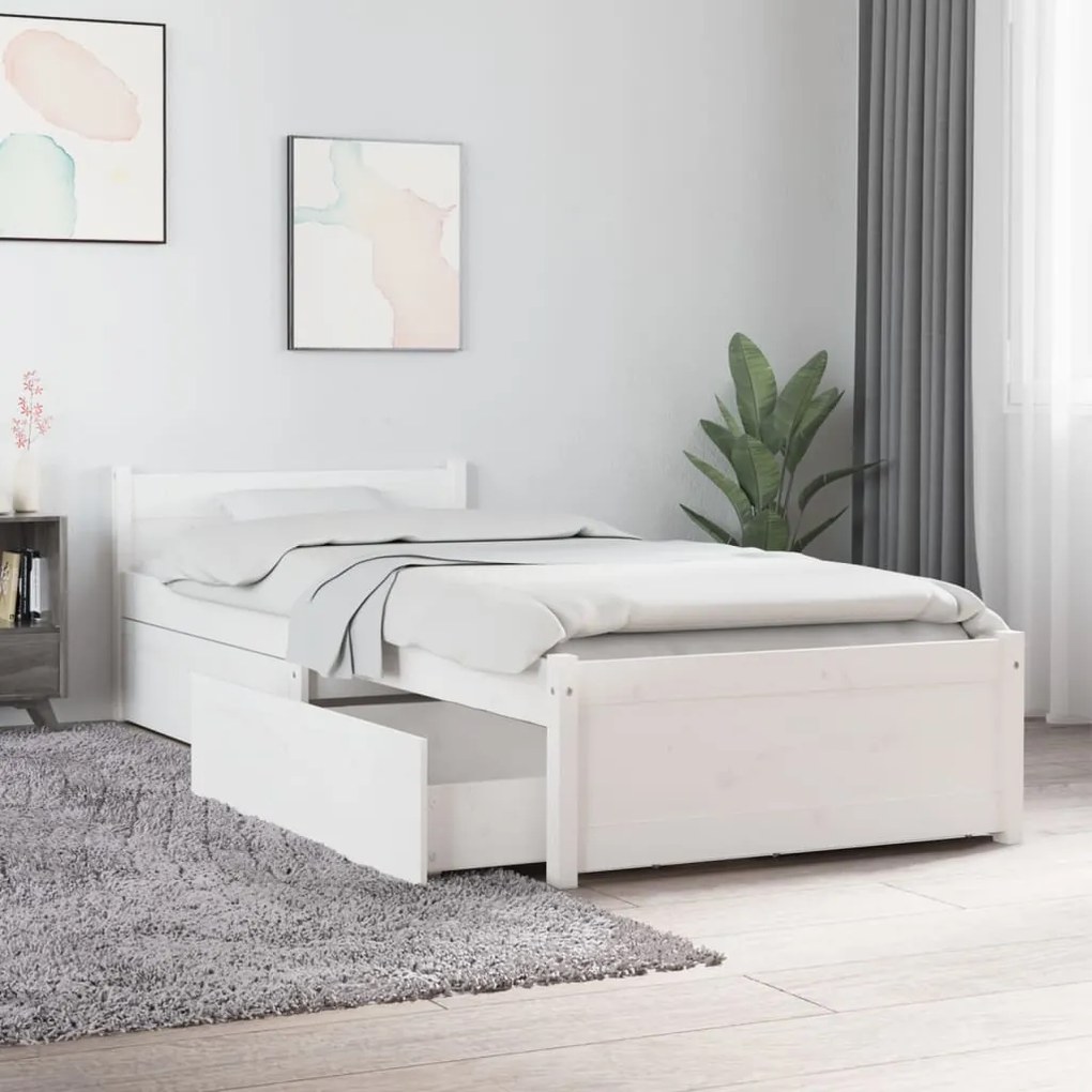 Estrutura cama de solteiro pequena c/ gavetas 75x190 cm branco