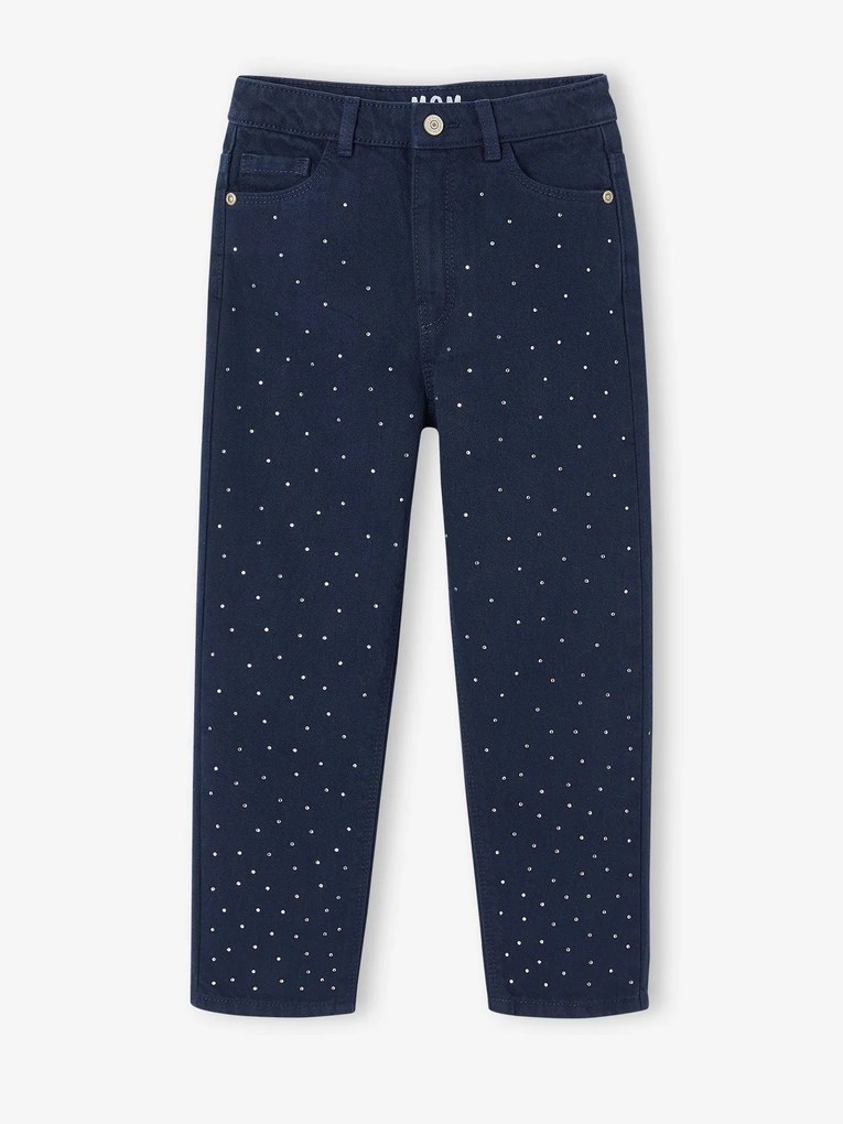 Calças Mom fit com strass, para menina marinho