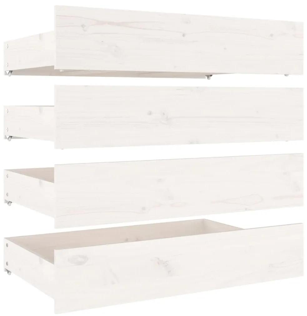 Gavetas de cama 4 pcs madeira de pinho maciça branco